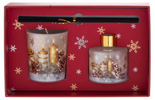 ASTUCCIO CON 50ml + STICKS + CANDELA 70gr - CANDELE BIANCO (fragranza vaniglia)